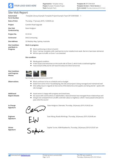 construction site visit report template free download